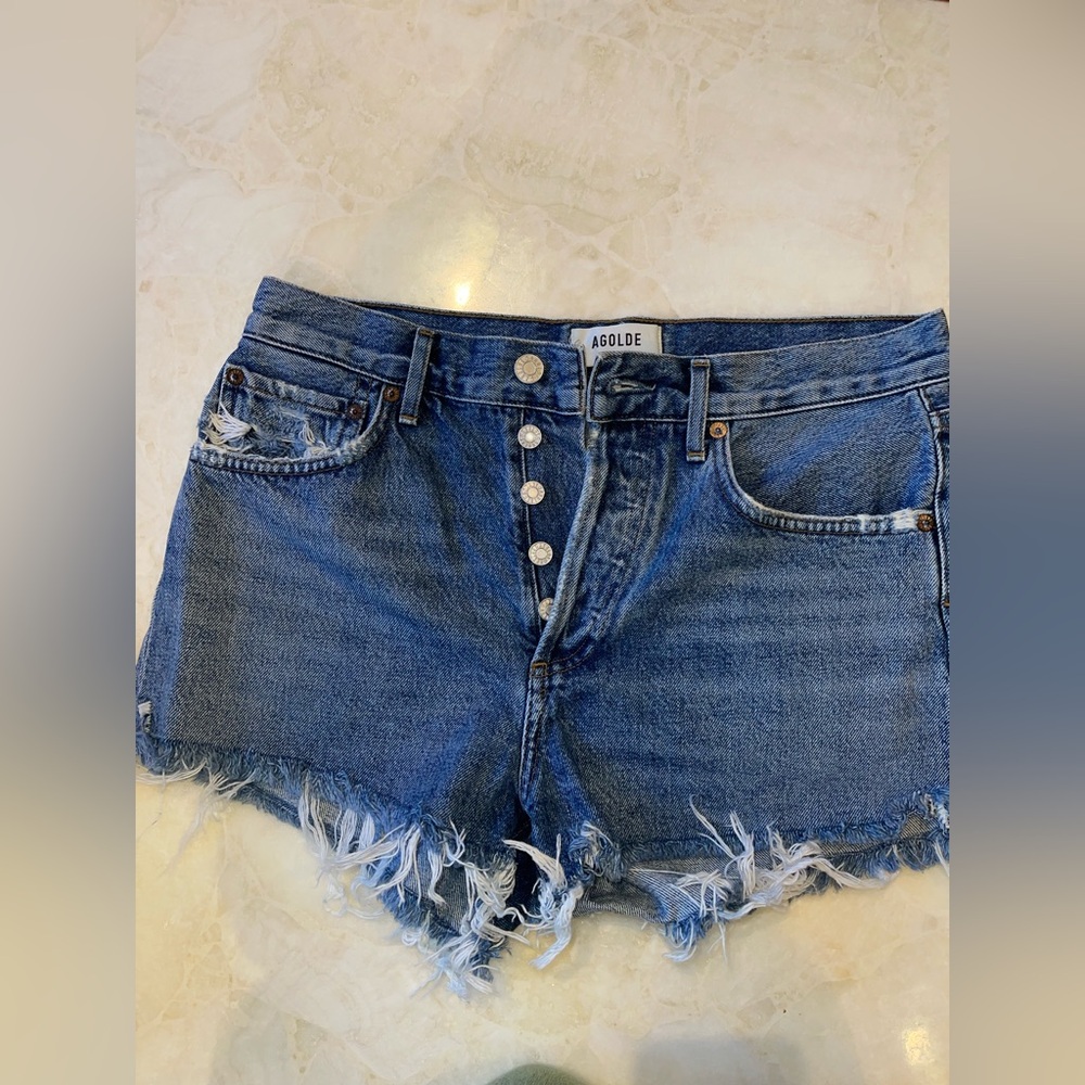 AGOLDE Button Fly Distressed Denim Shorts Size 26